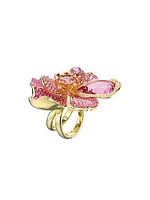 Idyllia Goldtone & Crystal Flower Cocktail Ring