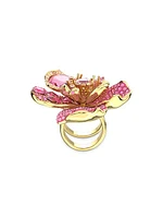 Idyllia Goldtone & Crystal Flower Cocktail Ring