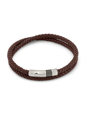 Octagon Click Pelle Braided Leather & Sterling Silver Bracelet