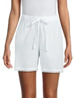 Mazy Striped Lace-Trim Pajama Shorts