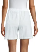 Mazy Striped Lace-Trim Pajama Shorts