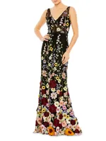 Mac Floral-Embroidered Tulle Gown