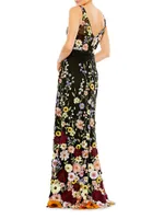 Mac Floral-Embroidered Tulle Gown