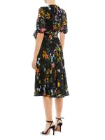 Ieena Belted Floral Chuffon Midi-Dress