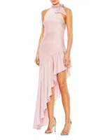 Mac Asymmetric Ruffled Satin Gown