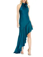 Mac Asymmetric Ruffled Satin Gown