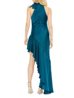 Mac Asymmetric Ruffled Satin Gown