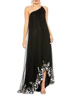 Mac Asymmetric Floral Chiffon High-Low Gown