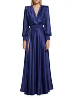 Chrystallia Satin Long-Sleeve Gown