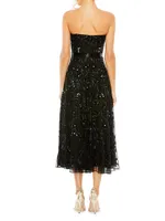 Embellished Mesh Strapless Midi-Dress