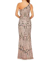 Asymmetric Embellished Mesh Gown