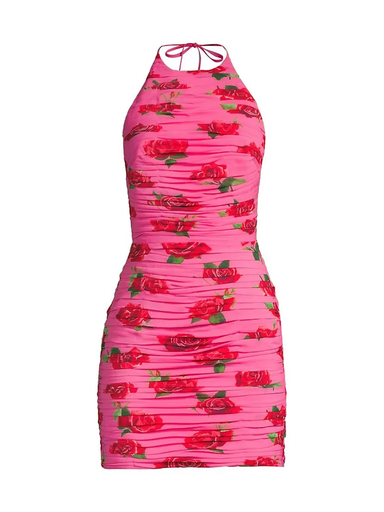 Sonia Floral-Print Ruched Halter Minidress