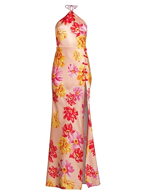 Tess Floral-Printed Halter Gown