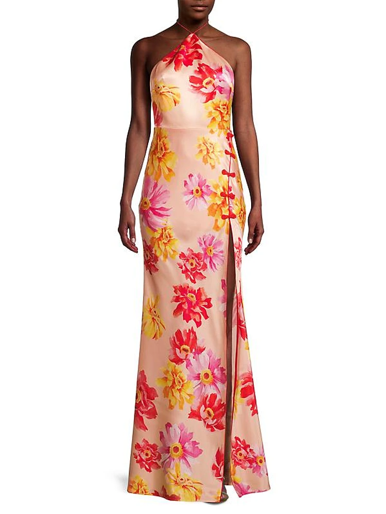 Tess Floral-Printed Halter Gown