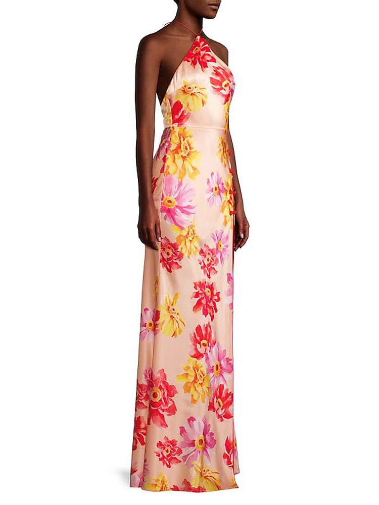 Tess Floral-Printed Halter Gown