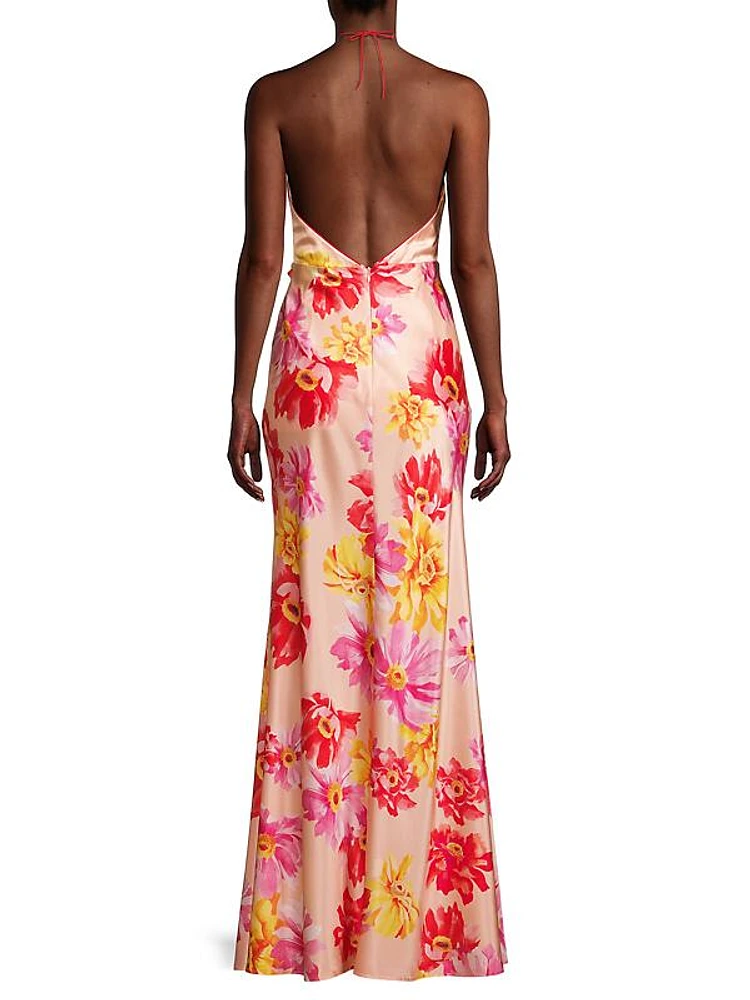 Tess Floral-Printed Halter Gown