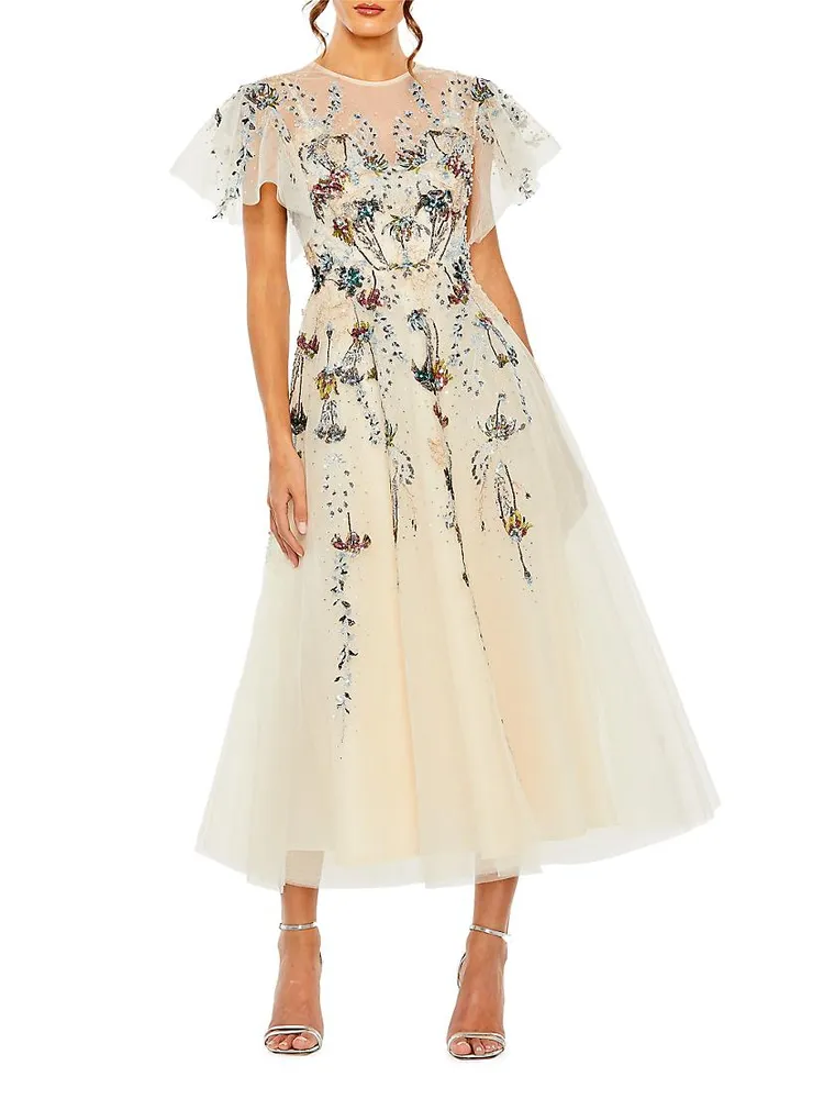 Mac Embellished Floral Tulle Midi-Dress