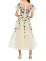 Mac Embellished Floral Tulle Midi-Dress