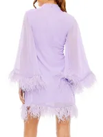 Cape Sleeve Feather-Trim Minidress