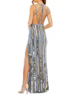 Bead-Embellished Halter Gown