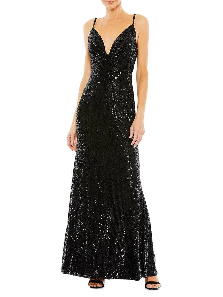 Sequin-Embellished V-Neck Gown