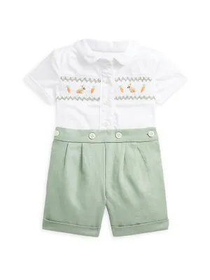 Baby Boy's 2-Piece Garden Shirt & Linen Shorts Set