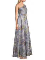 One-Shoulder Jacquard Gown