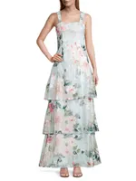 Sleeveless Tiered Floral Gown