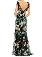 Embroidered Floral Trumpet Gown