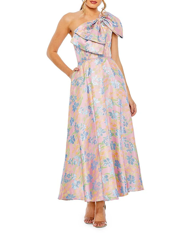 One-Shoulder Embroidered Floral Dress