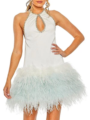 Feather-Trim Halterneck Dress