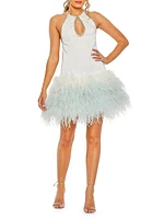 Feather-Trim Halterneck Dress