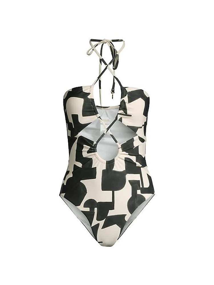 Printed Lace-Up One-Piece Swimsuit