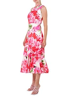 Linnea Floral Charmeuse One-Shoulder Midi-Dress