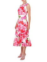 Linnea Floral Charmeuse One-Shoulder Midi-Dress