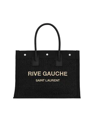 Rive Gauche Small Tote Bag in Raffia and Leather