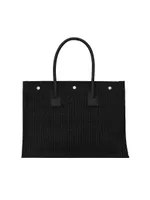 Rive Gauche Small Tote Bag in Raffia and Leather