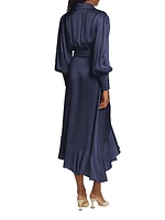 Belted Silk Wrap Midi-Dress