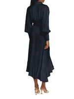 Belted Silk Wrap Midi-Dress