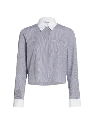 Boy Pinstripe Contrast-Trim Shirt