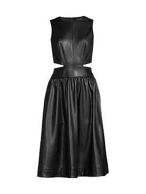 Brit Faux-Leather Cut-Out Midi-Dress