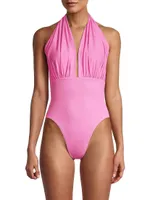 Ruched Halter Neck One-Piece Swimsuit