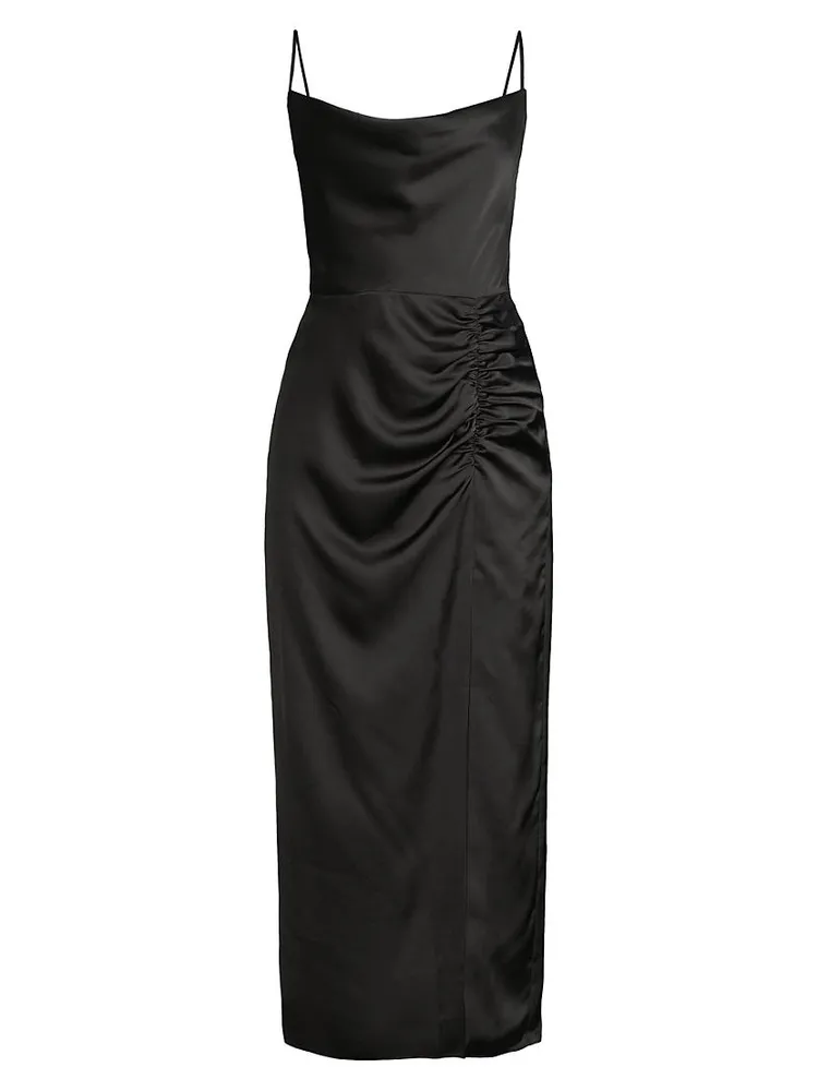 Lilliana Ruched Satin Cowlneck Slipdress