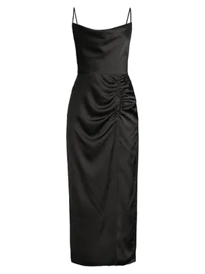 Lilliana Ruched Satin Cowlneck Slipdress