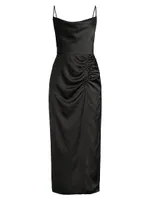 Lilliana Ruched Satin Cowlneck Slipdress