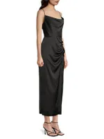 Lilliana Ruched Satin Cowlneck Slipdress