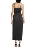 Lilliana Ruched Satin Cowlneck Slipdress