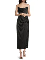 Lilliana Ruched Satin Cowlneck Slipdress