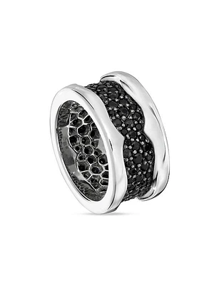 Rayman Sterling Silver, Rhodium-Plate & Black Sapphire Ring