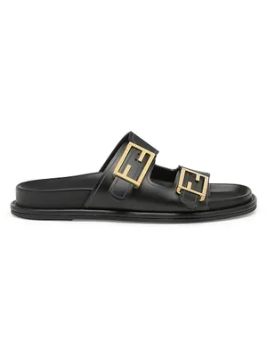 Fendi Feel Buckle Leather Slides